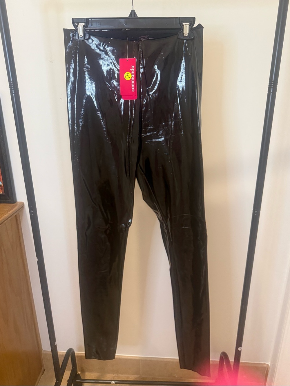 Commando Black High-Shine Leggings with Pink Logo Print